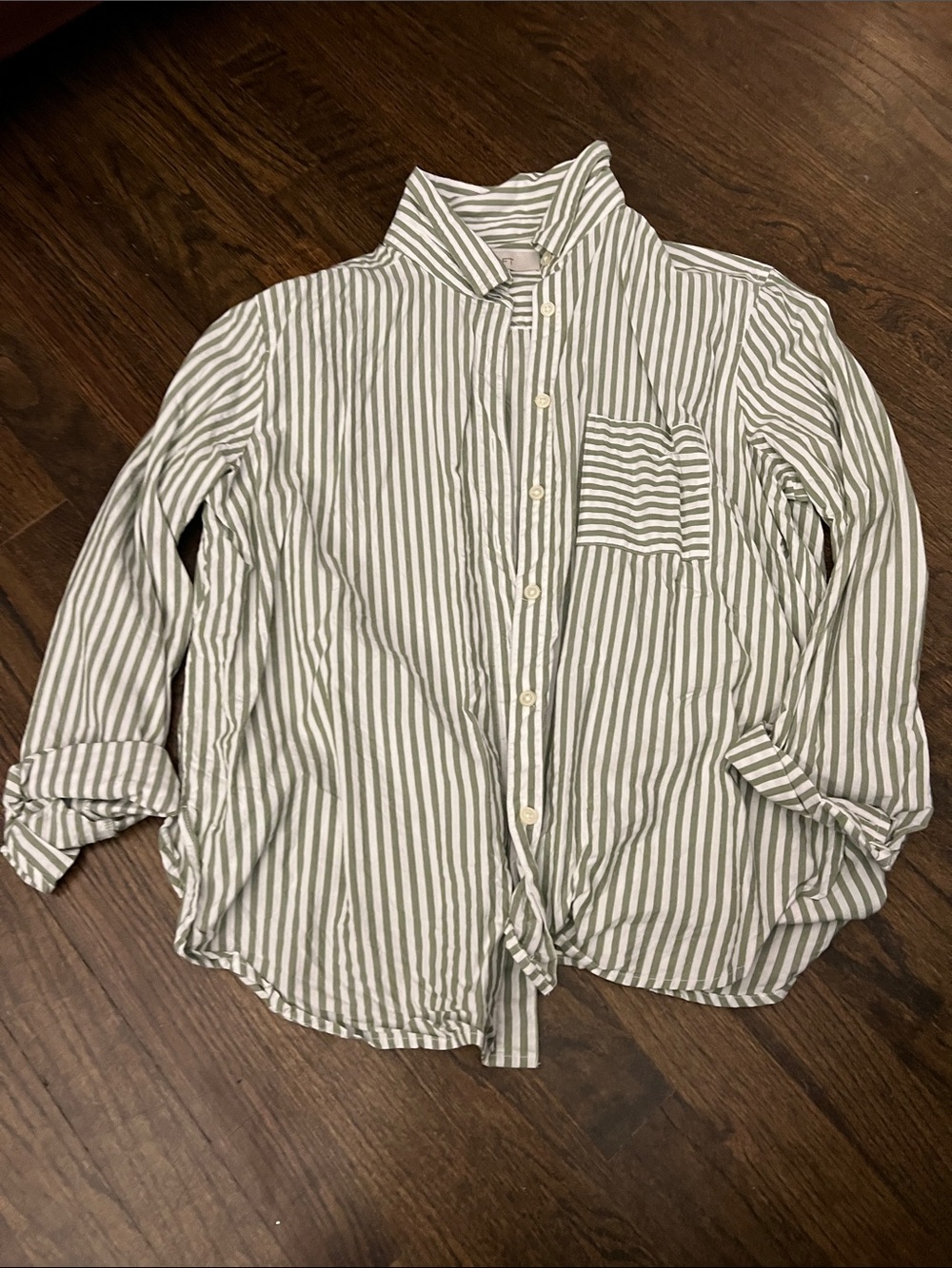 LOFT Green & White Striped Button-Down Shirt